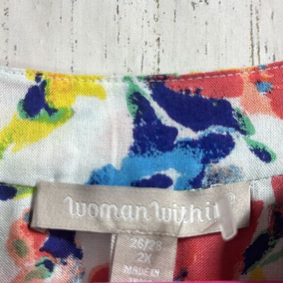 Woman Within Womens Plus Quarter Sleeve Tab Front Floral Flowy Tunic Blouse - Picture 6 of 16